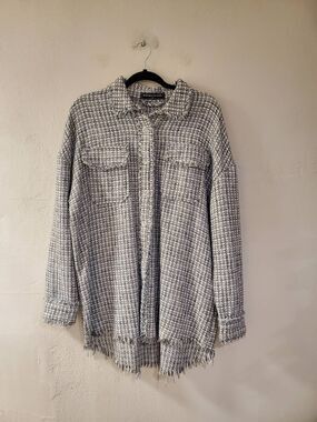 Manière De Voir Plaid Shacket in Blue White Size 12